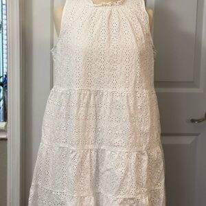 LOFT White Eyelet Sleeveless Dress Pockets XLarge